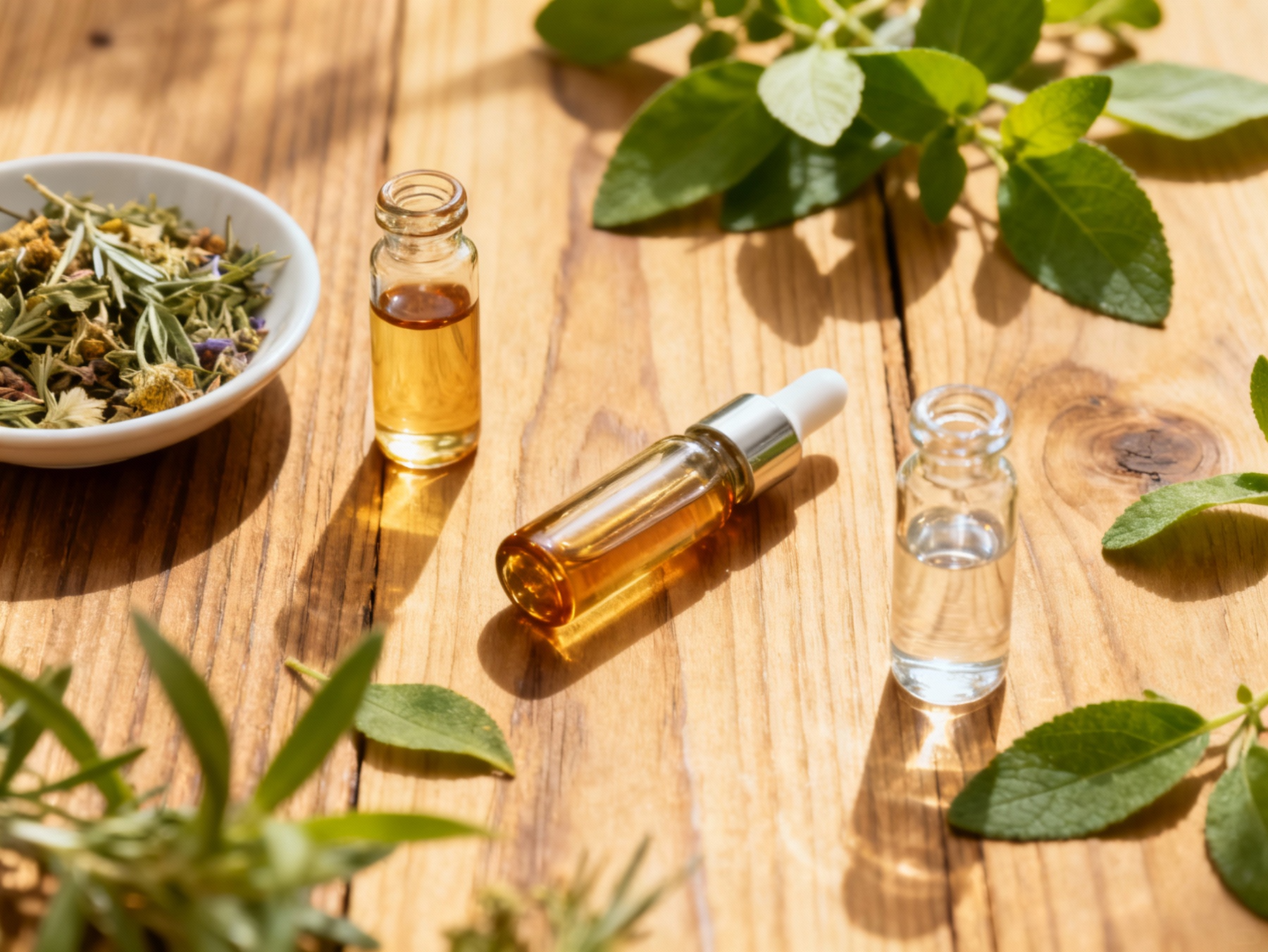 Homeopathic remedies arranged on a table